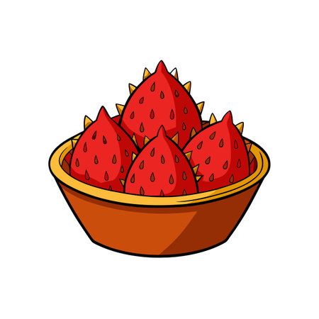 Bowl full of red horned melon cartoon illustrationのイラスト素材