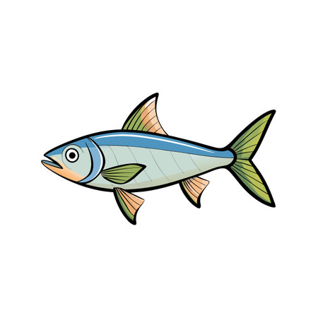 Cartoon fish illustration with bold outlines and clean shapesのイラスト素材