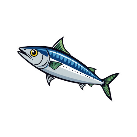Illustration of a blue mackerel fish isolated on whiteのイラスト素材