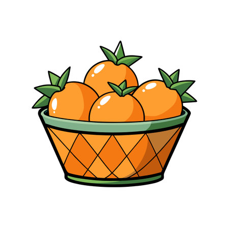 Cartoon style oranges in a basket, fruit illustrationのイラスト素材