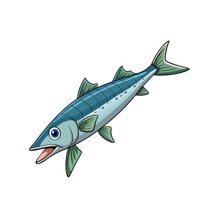 Cartoon Barracuda Illustration with Sharp Teeth and Blue Hueのイラスト素材
