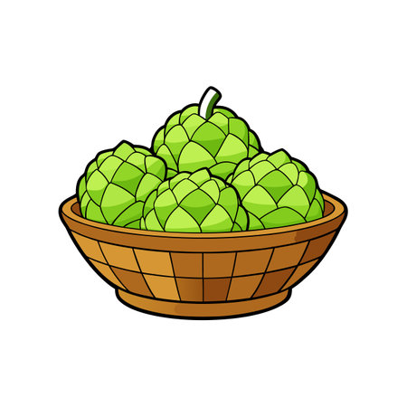 Basket full of fresh green artichokes graphic illustrationのイラスト素材