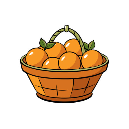 Vibrant orange fruit basket illustration on a white backgroundのイラスト素材