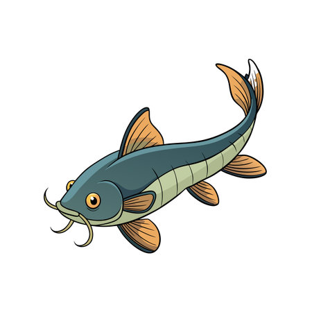 Cartoon catfish with light orange fins and whiskersのイラスト素材