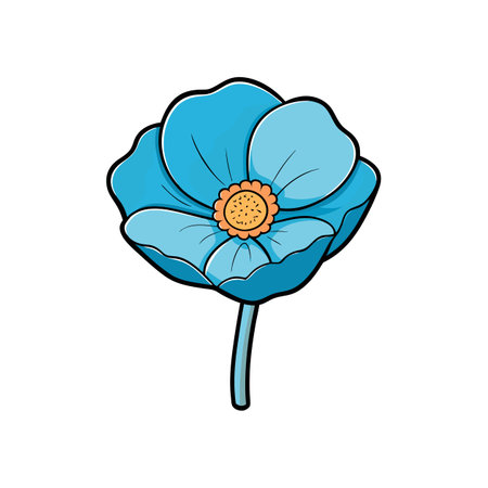 Stylized blue flower blossom with yellow center illustrationのイラスト素材