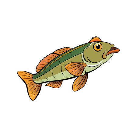 Cartoon illustration of a freshwater fish in a jump postureのイラスト素材