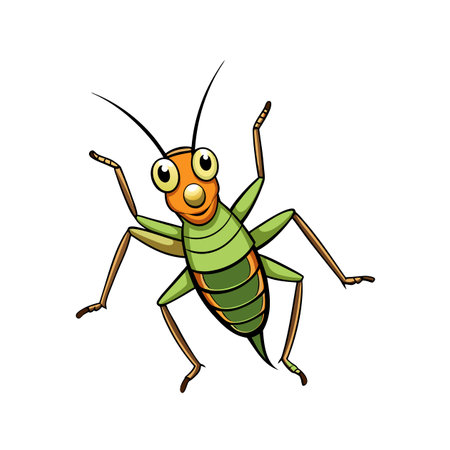 Cartoon grasshopper illustration with large eyes against white backdropのイラスト素材