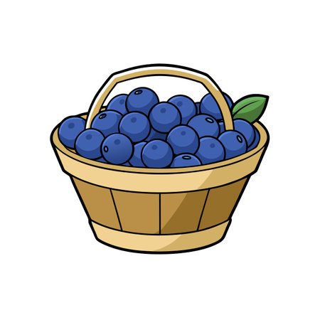 Basket overflowing with fresh blueberries illustration in cartoon styleのイラスト素材