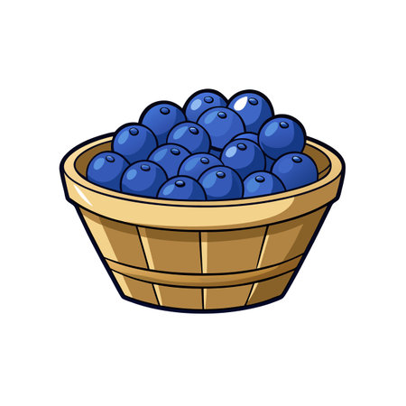 Basket full of ripe blueberries, cartoon illustration styleのイラスト素材