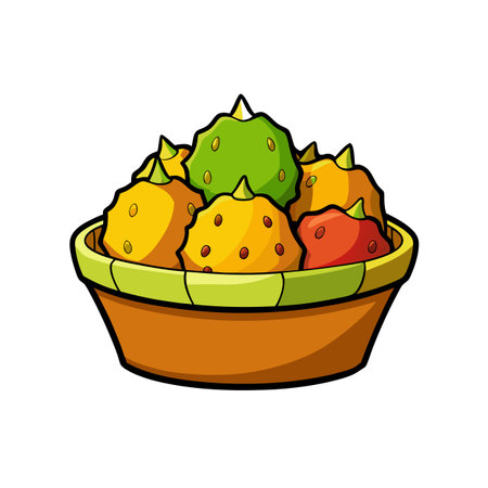 Basket of fantasy fruit in cartoon illustration styleのイラスト素材