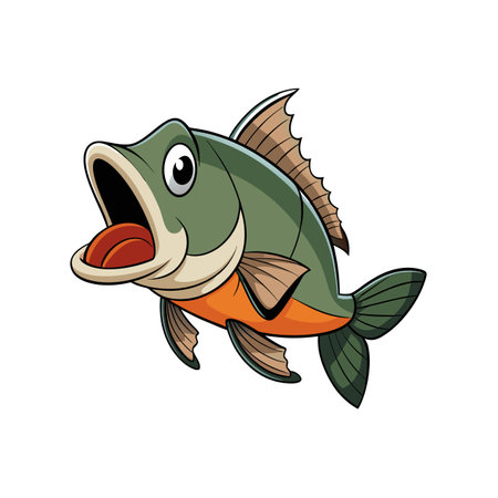 Cartoon illustration of a fish with mouth open wideのイラスト素材