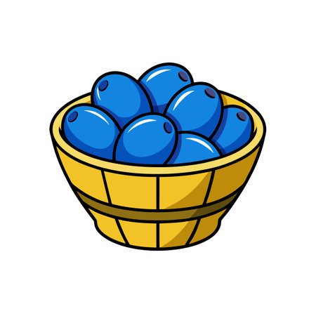Basket of Fresh Blueberries Cartoon Illustration on Whiteのイラスト素材