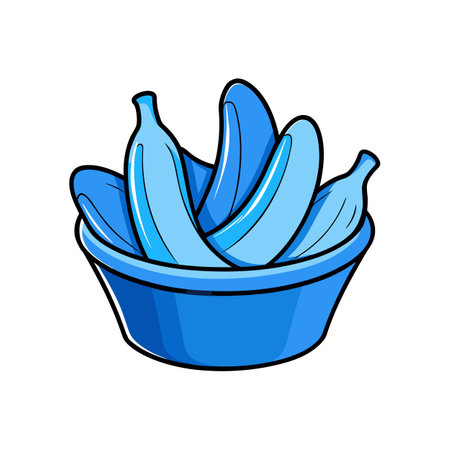 Bowl of Blue Bananas Cartoonish Style on a White Backgroundのイラスト素材