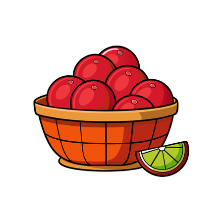 Cartoon Basket Full of Red Apples with Sliceのイラスト素材