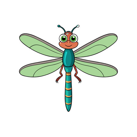 Cartoon dragonfly with large eyes on white backgroundのイラスト素材