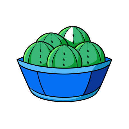 Bowl of green watermelons in vector cartoon styleのイラスト素材