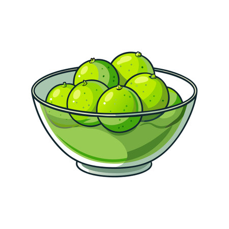 Bowl of fresh green limes, healthy fruit illustration artのイラスト素材