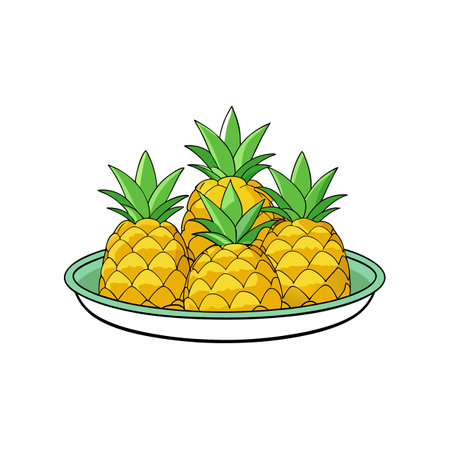 Pineapples arranged on a plate graphic style illustrationのイラスト素材