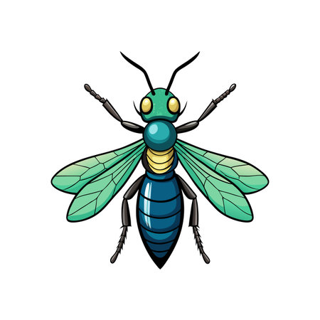 Isolated cartoon insect illustration in blue, green and yellowのイラスト素材