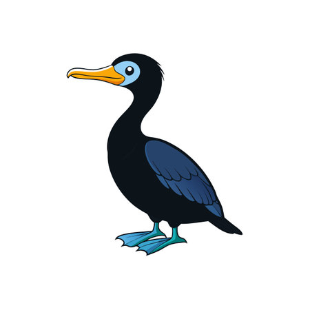 Cartoon Cormorant Vector Illustration Standing On White Backgroundのイラスト素材