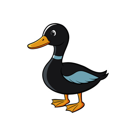 Cartoon duck with bold outlines on a white backgroundのイラスト素材