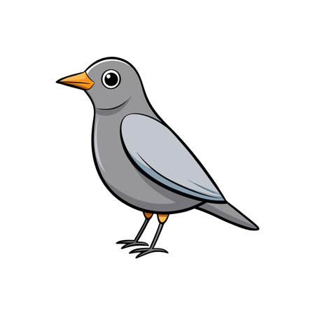 Gray bird cartoon illustration on white background standing profileのイラスト素材