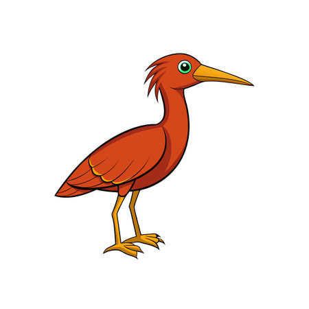 Cartoon Ibis Illustration with Bold Outline and Clean Colorsのイラスト素材