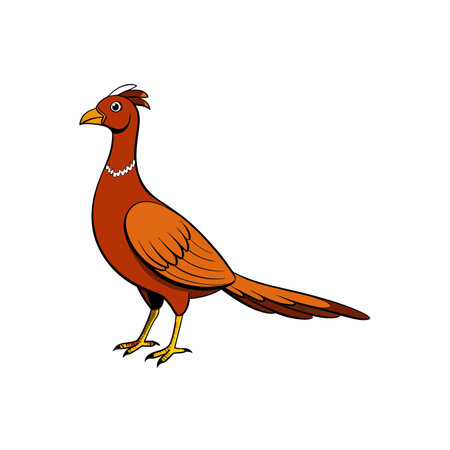 Cartoon pheasant illustration in brown, orange, and yellow tonesのイラスト素材