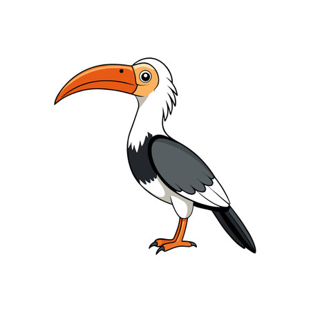 Cartoon toucan illustration standing against a plain white backgroundのイラスト素材