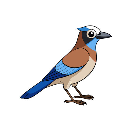 Cartoon illustration of a colorful Eurasian jay standing stillのイラスト素材