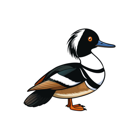 Cartoon illustration of a hooded merganser isolated on whiteのイラスト素材