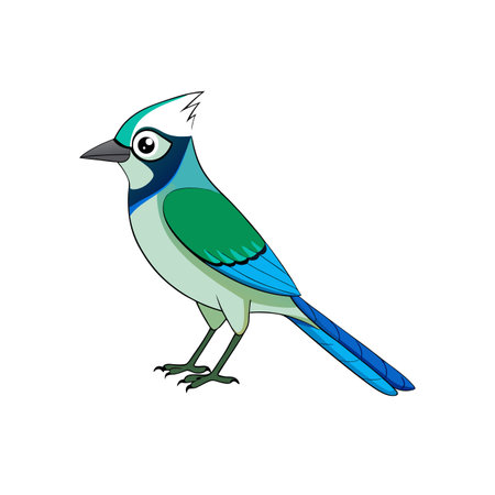 Cartoon blue jay perched on white background illustration artのイラスト素材