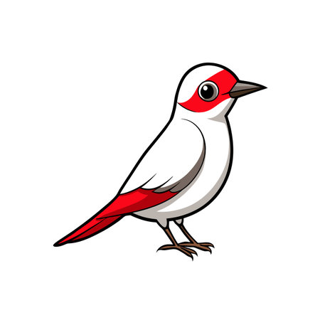 Cartoon style gray and red bird with black outlineのイラスト素材