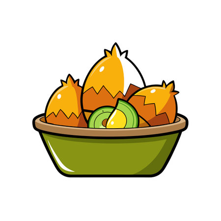 Stylized bowl of eggs and avocado half illustrationのイラスト素材