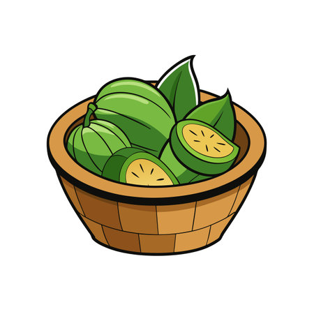 Bowl full of chayote squash with leaves illustrationのイラスト素材