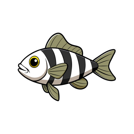 Cartoon striped fish illustration with bold outline and colorsのイラスト素材