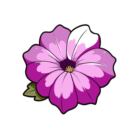 Illustrated petunia flower head with purple and pink petalsのイラスト素材