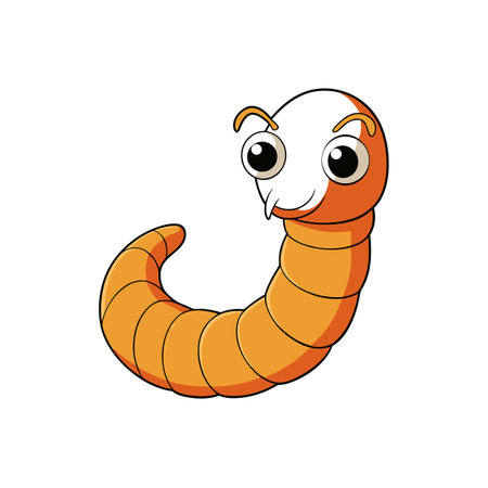 Cartoon worm illustration with happy expression and segmented bodyのイラスト素材