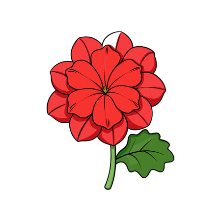 Vibrant red geranium flower illustration with dark outlinesのイラスト素材