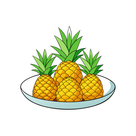 Cartoon style illustration of pineapples in a bowlのイラスト素材
