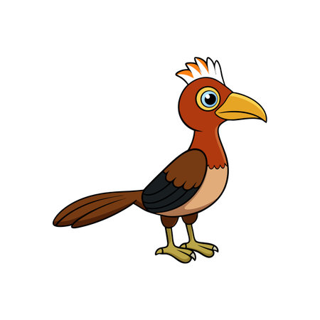 Cartoon Hoopoe Bird Illustration with Orange Crest and Detailsのイラスト素材