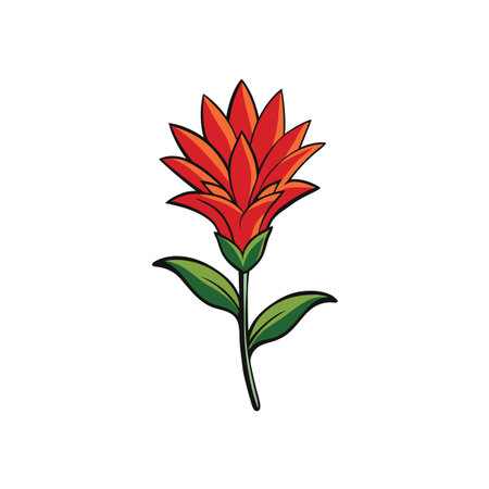 Stylized Red Flower Illustration with Green Leaves on Whiteのイラスト素材