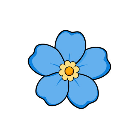 Delicate blue flower with yellow center graphic illustrationのイラスト素材