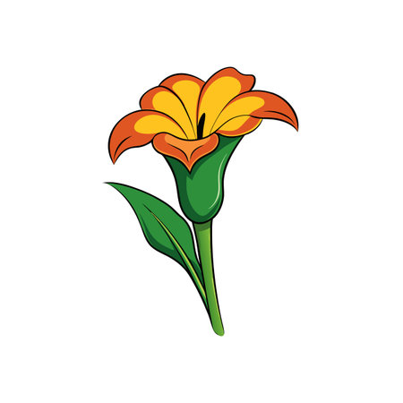 Stylized single calla lily illustration in yellow and green huesのイラスト素材