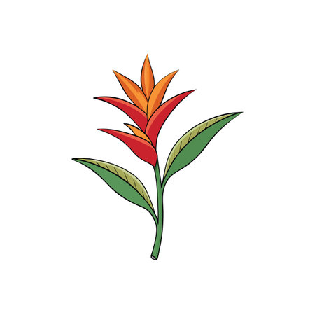 Bright tropical flower illustration with leaves and stem artのイラスト素材