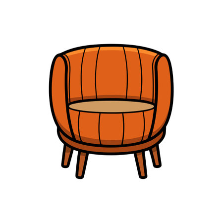 Cartoon-style orange chair with black outline on white backgroundのイラスト素材