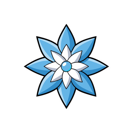Eight Pointed Star Flower With Blue and White Petalsのイラスト素材