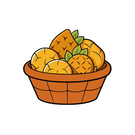 Cartoon fruit basket filled with pineapple and melon slicesのイラスト素材