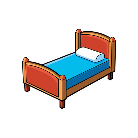 Cartoon bed with blue blanket and white pillow imageのイラスト素材