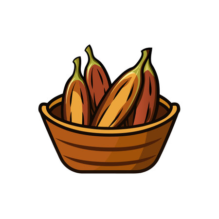 Wooden bowl filled with dates fruit illustration style imageのイラスト素材